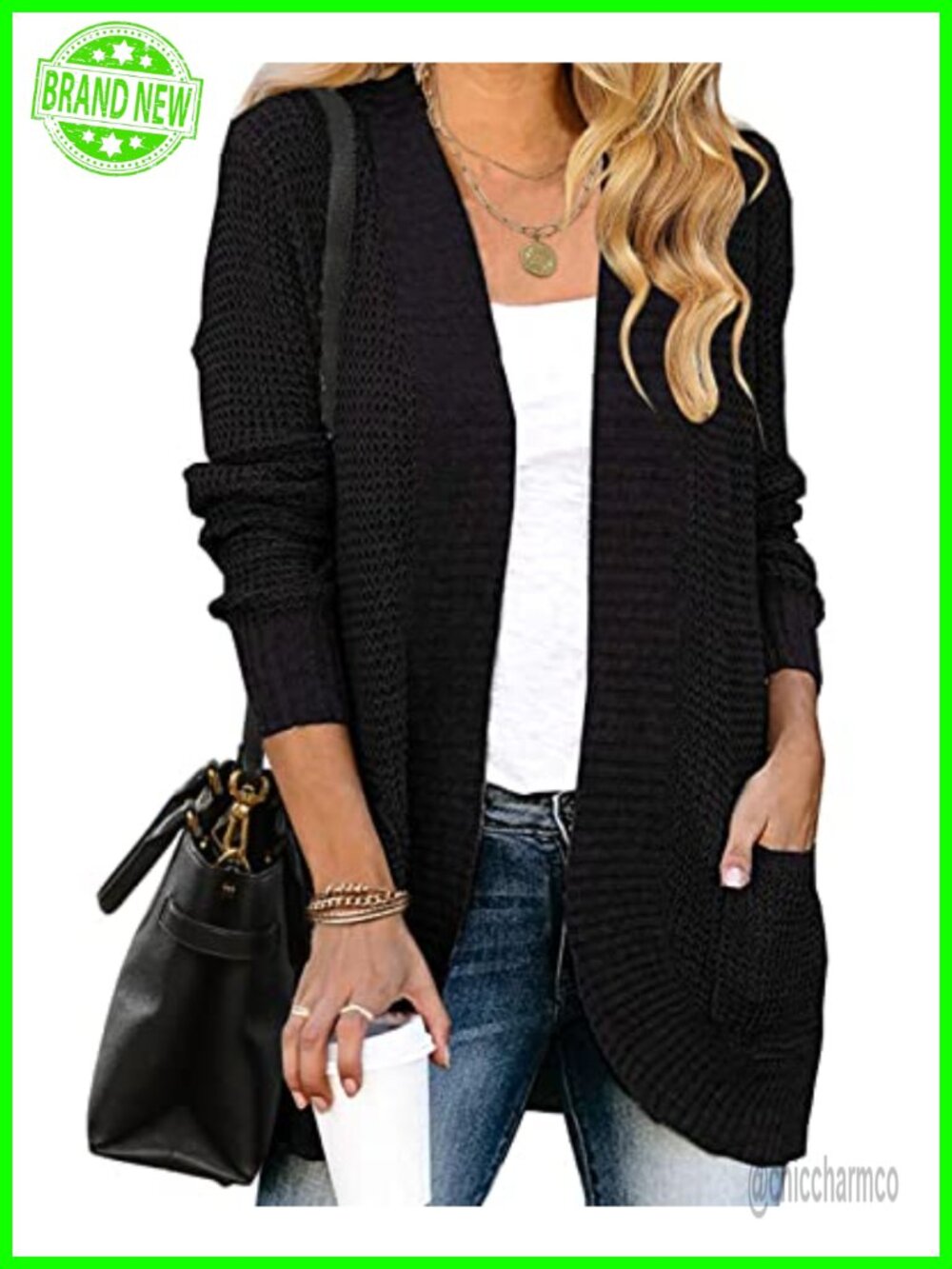Womens Long Sleeve Open Front Chunky Knit Draped Cardigan Sweater Outwear
